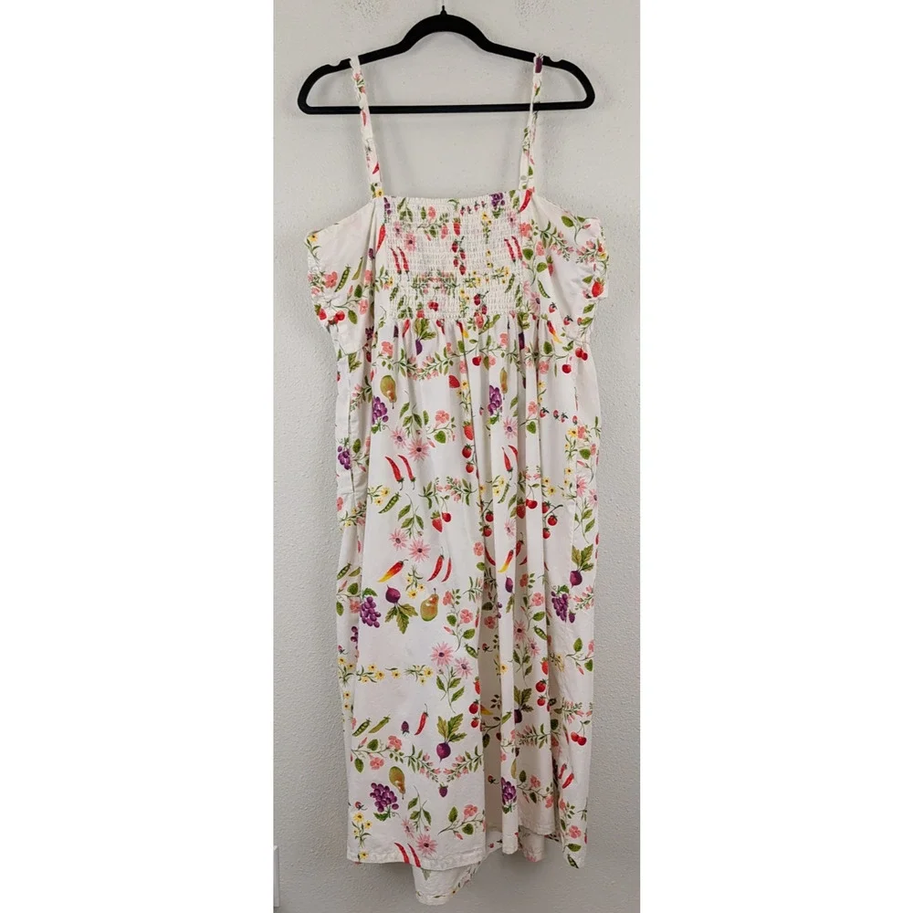 Old Navy sz XL Midi length Dress tank vegetable fruit garden theme cotton 0396 - Picture 4 of 7